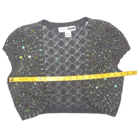 Vintage Y2K 2000s Bolero Knit Cardigan Cropped Wool Blend Sequins Gray M - Picture 4 of 7